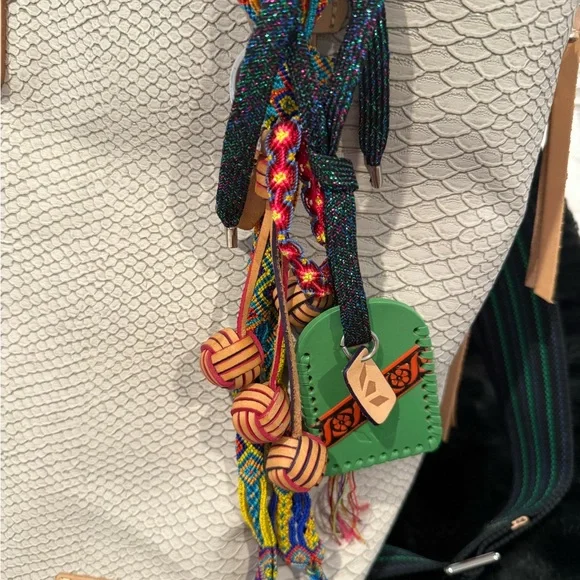 Consuela Textured Cream Tote with Multicolor Strap - Picture 4 of 6